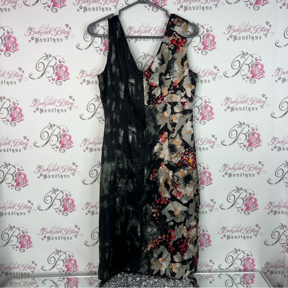 Donna Ricco dress silk flowers design Vneck Floral Dress - Black and Red - Picture 2 of 9